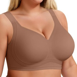 Plus Size Seamless Bra Wireless Anti Sagging Daily Full CoverageColor: coffee, Cup Size: 4Xl