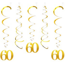 Pack of 20 Gold 60th Birthday Swirl Decoration, Golden Wedding Decoration, 60th Birthday Decoration, Gold, Spiral Garland, 60th Birthday Man, Decoration Golden Wedding 60th Party Decoration (60)