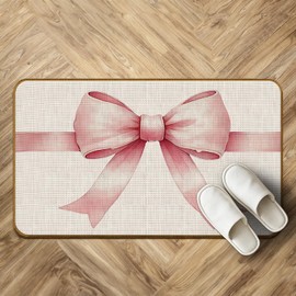 SkipTiger Pink Preppy Coquette Bow Doormat,Pink Bow Non-Slip Door Mat for Front Door Outdoor Bathroom Girl Room Dorm Decor,Pink Bow Lovers Gift,Housewarming Gift,17x30inch