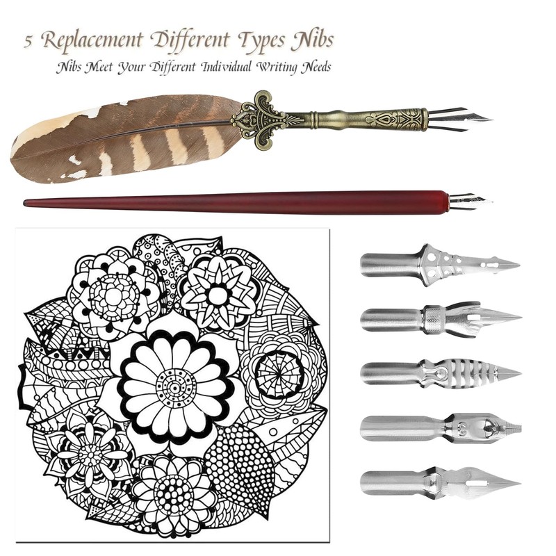GC QUILL Feather Quill Calligraphy Pen & Wooden Dip Pen