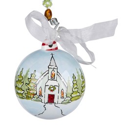 Glory Haus, Christmas Ornament, Hand Painted, Ceramic Ball (Christmas Church)
