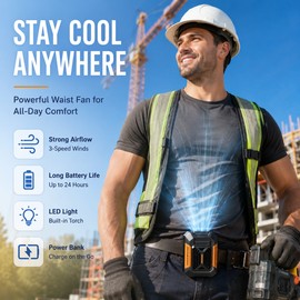 Portable Waist Fan for Outdoor Work – Rechargeable 3-Speed Belt Clip Fan with LED Light for Hiking, Camping and Travel