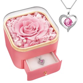 Beferr - Regalos para el día de San Valentín para ella, rosa real conservada con collar, rosas eternas, flores para siempre, para entregar, primer aniversario, cumpleaños, regalos para madres para