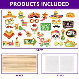 30PCS Day of the Dead Photo Booth Props, Halloween Party Decorations