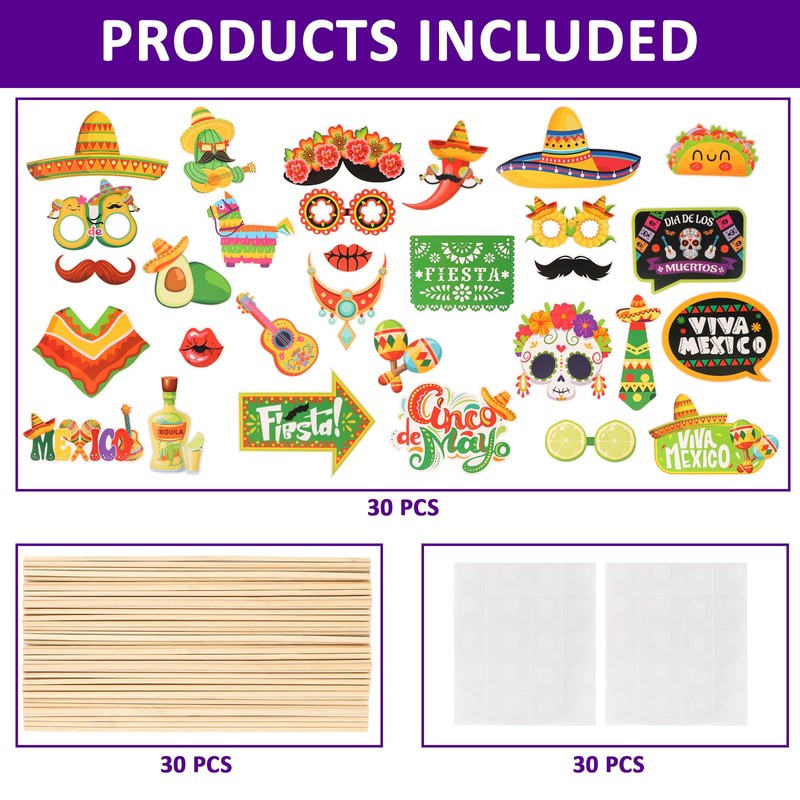 30PCS Day of the Dead Photo Booth Props, Halloween Party