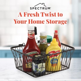 Spectrum Twist Wire Basket for Organizing (Medium, Black) - Sturdy Farmhouse Pantry Basket Storage with Handles - Wire Storage Basket Organizer for Kitchen, Shelf, Closet, Bathroom & More