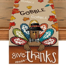 ZCHOMI Gobble Turkey Thanksgiving Table Runner 13x72 Inch Fall Maple Leaves Seasonal Autumn Harvest Kitchen Dining Table Decoration for Home Party Decor