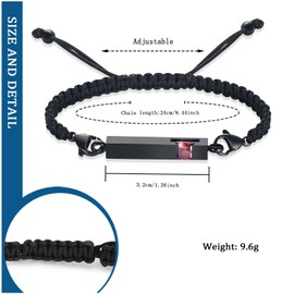 constantlife Birthstone Crystal Cube Urn Bracelet for Ashes Braided Rope Adjustable Bangle Cremation Memorial Jewelry Loved Ones Funeral Keepsake Gift for Women Men (Black-Red)