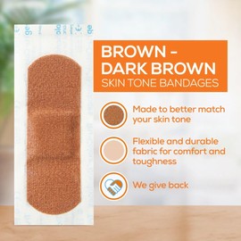 Tru-Colour Skin Tone Shade Fabric Bandages – Flexible, Waterproof, PFAS-Free Adhesive Strips Help Protect Cuts, Scrapes, Scratches – Brown, 1 in x 3 in, 50 Count, 1 Pack