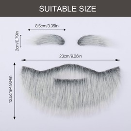 Yan Dream Men Fake Beard and Self Adhesive Eyebrows for Adult Grey with White Stick On Beard and Mustache