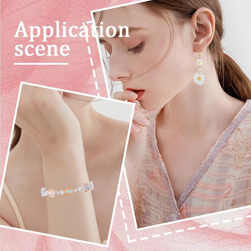 SOFPLATE 300Pcs Acrylic Flower Beads Clear Flower Bead Bulk 12mm