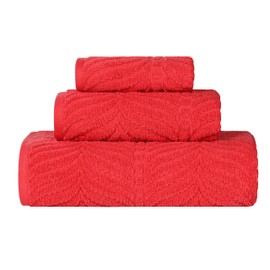 Superior Cotton Chevron 3-Piece Towel Set, Zero Twist, Quick Dry, Home Essentials, Shower, Spa, Luxury Plush Soft Absorbent Towels, Includes 1 Bath, 1 Hand, 1 Washcloth/Face Towel, Jacquard, Red