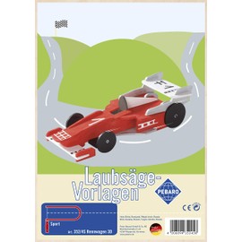 Pebaro 352/4S Laubsägevorlage Rennwagen 3D, 3mm Sperrholz DIN A 4, Auto Motiv vorgedruckt, aussägen mit Laubsägebogen, basteln, anmalen, fertig, Laubsägen, Basteln mit Holz, Geschenkidee