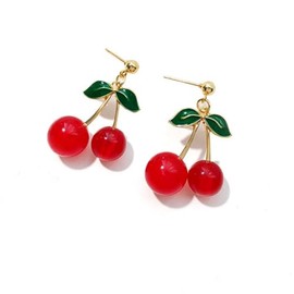 3D Cherry Dangle Earrings vivid Fruit Sweet Jewelry for Women-Stud Pin