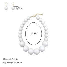 White Beads Necklace, Costume Jewelry For Women Strand Necklaces, Acrylic African Beaded Necklace Chunky Statement, Halloween Necklaces