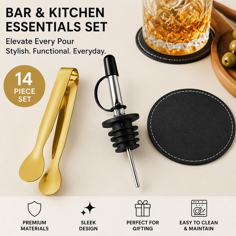 Wine Serving Set - Gold Tongs - Bottle Pourer -