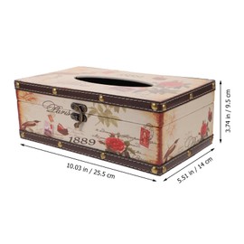HEMOTON Retro Wooden Tissue Box Creative Tissue Holder with 25.2 x 5.5 x 3.7 Inch for Living Room Office Dining Room Stylish Napkin Box in British Design 1889 Pattern