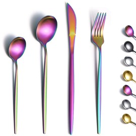 Kyraton Rainbow Cutlery Set 24 Pieces, Stainless Steel Flatware Set, Titanium Plating Rainbow Silverware Set Strong Anti Rust, Dishwasher Safe, Tableware Set Serving 6 People.