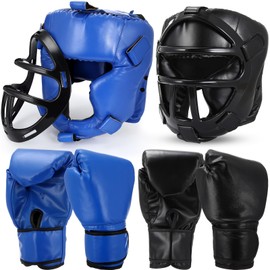 Arrowbash Boxing Headgear and Gloves Set of 2 for Adults Men 10oz Boxing Gloves and Full Face Wrestling Headgear Sparring Equipment for Martial Arts Muay Kickboxing Taekwondo Karate BJJ Training