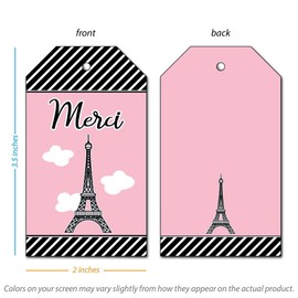 25 Paris Thank You Favor Tags for French Birthday Party or Bridal Shower Theme - Merci