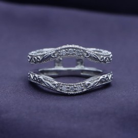 AFFY Mother's Day Jewelry Gifts Filigree Vintage Wedding Ring Guard Enhancer with Sparkling Cubic Zirconia in 14k White Gold Over Sterling Silver Gifts for Womens Ring Size-8.5