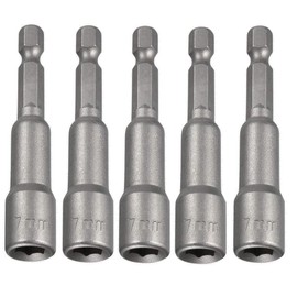 Fixinus 7mm Impact Driver Bit, 5 Pieces, Magnetic 1/4" Hex Shank Quick-Change Nut Setter Drill Bit Metric Socket, 65mm Length