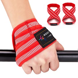 MOOCY Figure 8 Lifting Straps for Deadlift,Weightlifting,Strongman,& Cross Training Strong Weightlifting Wrist Wraps-Red