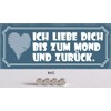 Blechschild 27x10cm gewölbt incl. 4 Magneten Ich Liebe Dich bis