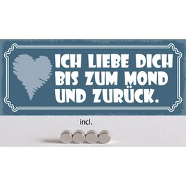 Blechschild 27x10cm gewölbt incl. 4 Magneten Ich Liebe Dich bis zum Mond Deko Geschenk Schild