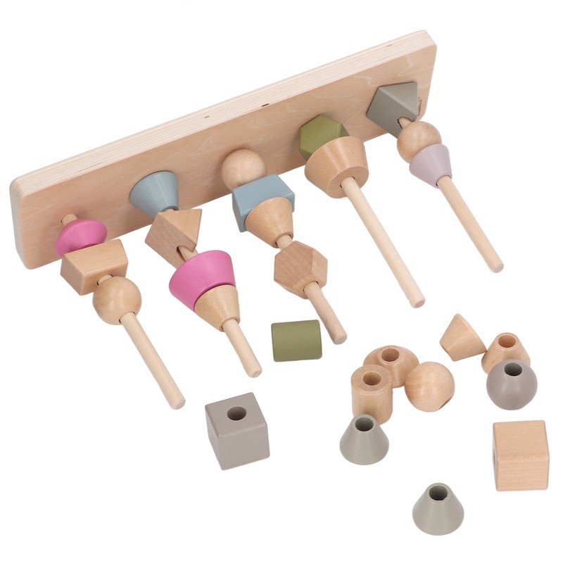 Stack Matching Set Educational Wood with 10 Cards Geometric Shape