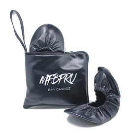 MFBFRU Women's Foldable Portable Travel Ballet Flat Roll Up Slipper Shoes with Expandable Matching Purse for High Heels Folding Womens Shoes (L, Black, Large)