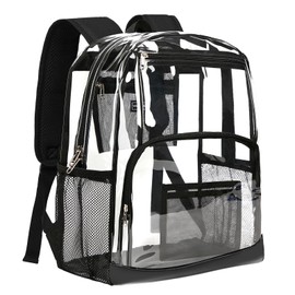 Vorspack Clear Backpack Heavy Duty - Extra Large Clear Bookbag Transparent Backpacks for Adults See Through Backpack for College Work Travel - Black