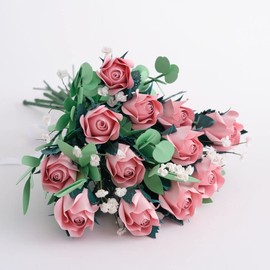 Lovepop Handcrafted Paper Flowers: Pink Roses (12 Stems) with Monarch Butterfly Pop-Up Card - Unique 3D Floral Bouquet with Greeting Card