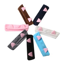 Vtrem 7 PCs Cat Ears Headband Washing Face Shower Cat Hair Bands Fluffy Elastic Lovely Facial Makeup Wrap for Woman Girl Make Up, Spa, Running, Sport