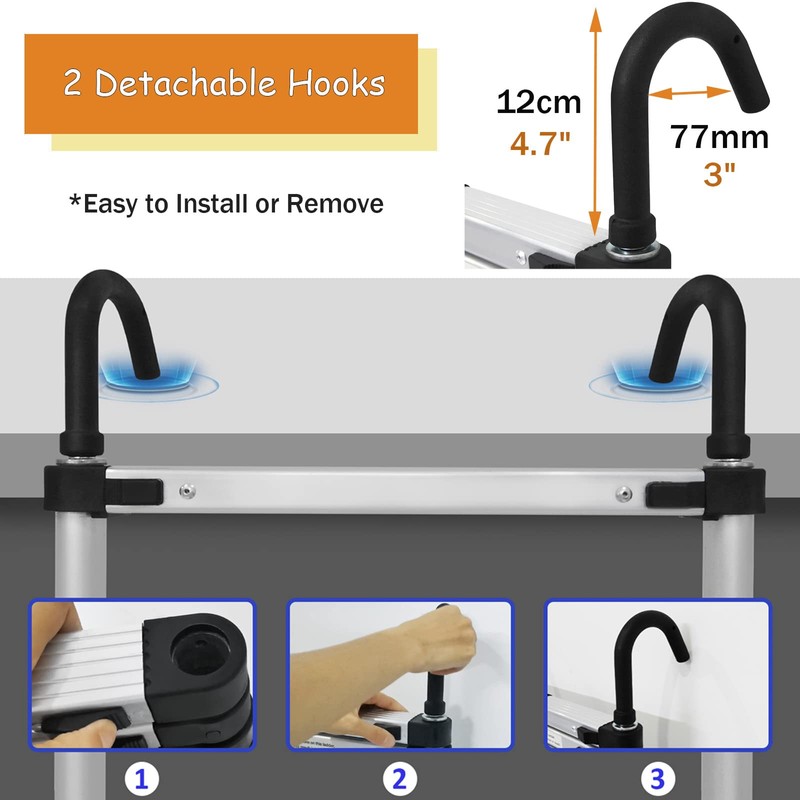 20.3ft Extension Ladder with 2 Detachable Hooks, Aluminum Telescoping Folding
