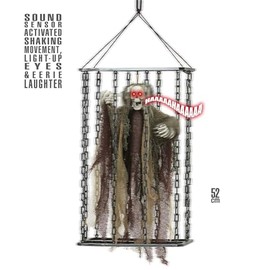 Widmann 04889 - Animierter Grim Reaper im Käfig mit schüttelnden Bewegungen, leuchtenden Augen und schaurigem Lachen, 52 cm