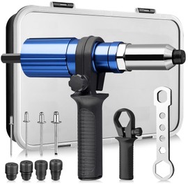 AUTOUTLET Rivet Attachment for Drill, Cordless Screwdriver, Electric Rivet Adapter, Rivet Nuts Adapter Kit with 2.4/3.2/4.0/4.8 mm Nose Pieces and 80 Rivets, for Blind Rivets Made of Aluminium, Steel