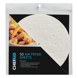 Chef Aid Round FSC Paper Air-Fryer Sheets, Pack of 50 made with each liner measuring 20cm in diameter, Each sheet is perforated for increased airflow, Air fryer essential