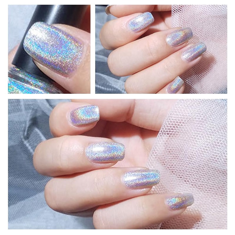 COSMOO Sliver Holographic Nail Polish, Laser Iridescent Nail Lacquer