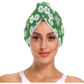 Toalla de secado de cabello con hojas blancas con botón, suave, ligera, de secado rápido, toallas de microfibra para cabello, paquete de 2 unidades
