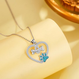VENACOLY Paw Print Necklace 925 Sterling Silver Dog Bone Necklace Dog Paw Print Pendant Necklace Turquoise Paw Necklace Dog Paw Jewelry Gifts for Women