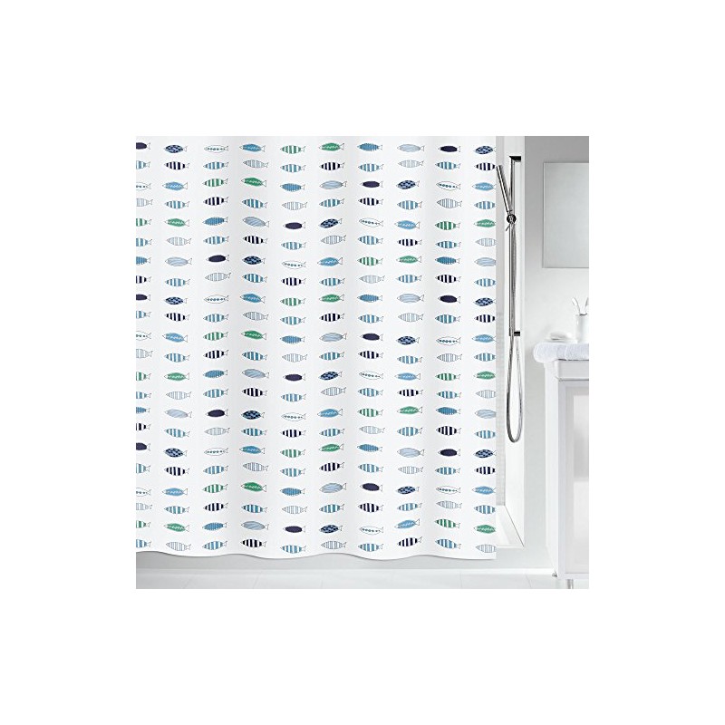 Spirella 10.19261 Santorini Blue Textile Shower Curtain – Fabric Shower