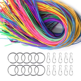 JurciCat Scoubidou Bands Set of 200 Skubidu Bands DIY String for Bracelets Necklace Keyring (20 Colours, 10 Clips and 10 Key Ring Rings)
