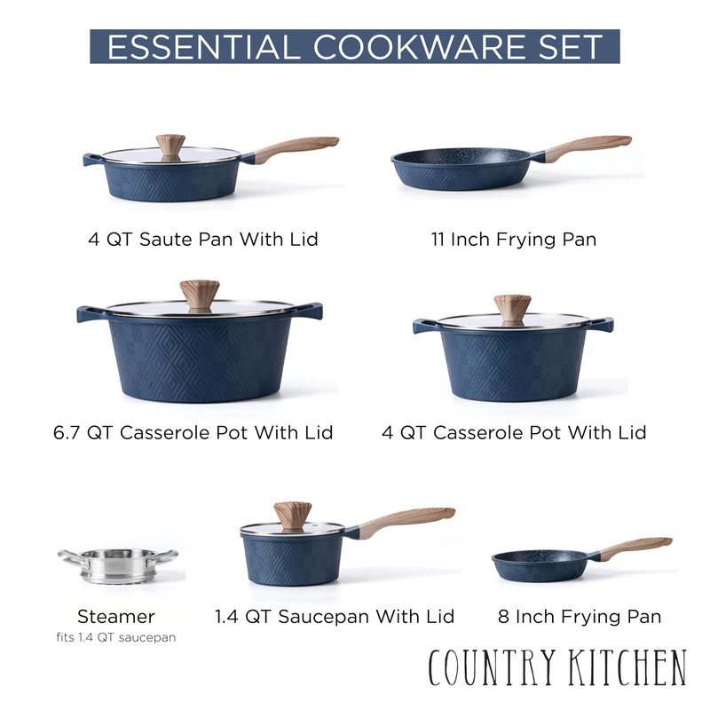 Country Kitchen Non-Stick Cast Aluminum Cookware Set - Durable Kitchen