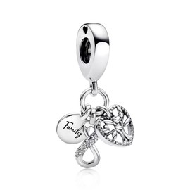 RMMY Charm Pendant S925 Sterling Silver Rose in Bloom Mom Animal Friends Dangle Beads Bracelet Necklace Mother's Day Gift Gifts for Women with Zirconia Jewellery, Silver, Zircon