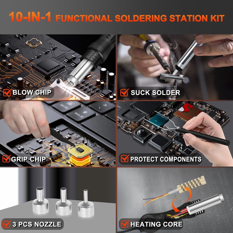 NEWACALOX Hot Air Rework Station 500°C Soldering Station with Hot