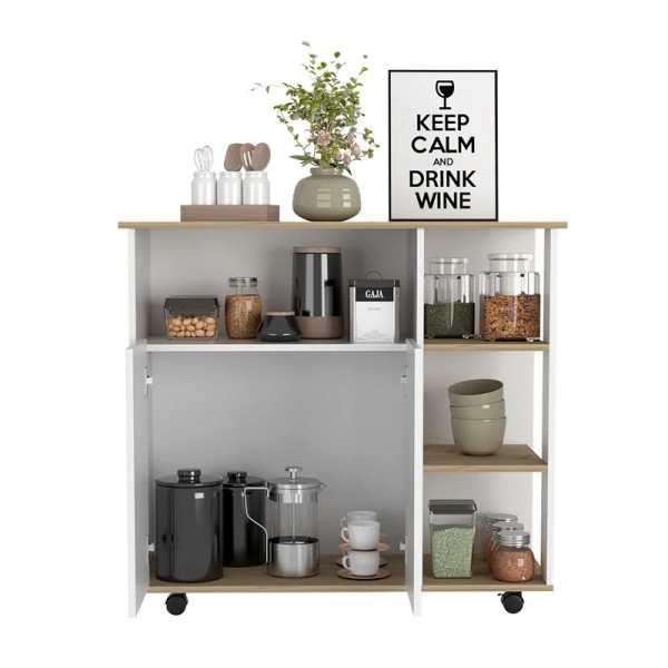 Atlin Designs Modern Wood Kitchen Island with 4 Open Shelves