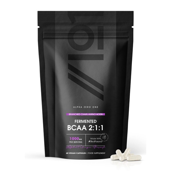 Fermented BCAA 2:1:1 with BioPerine® - 1000mg - High Strength Branched Chain Amino Acids Supplement - Not Tablets or Powder, Halal, 60 Capsules