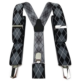 TigerTie Unisex Y-shaped braces with 3 extra strong clips, colour in chequered, high-quality workmanship, width 35 mm, Black grey silver