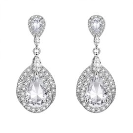 KristLand Women's Cubic Zirconia Earrings Bridal Water Drop Pendant 18K White Gold Plated Stud Earrings Elegant Wedding Gift Jewellery Box Water Drops, Cubic Zirconia
